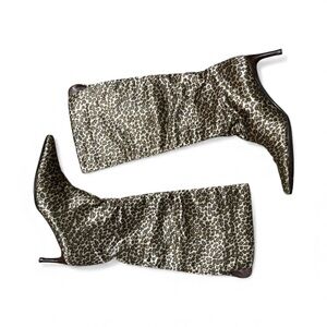 Auth Bottega Veneta Leopard 🐆 animal Print kitten Heel Boots 8 38 tall knee